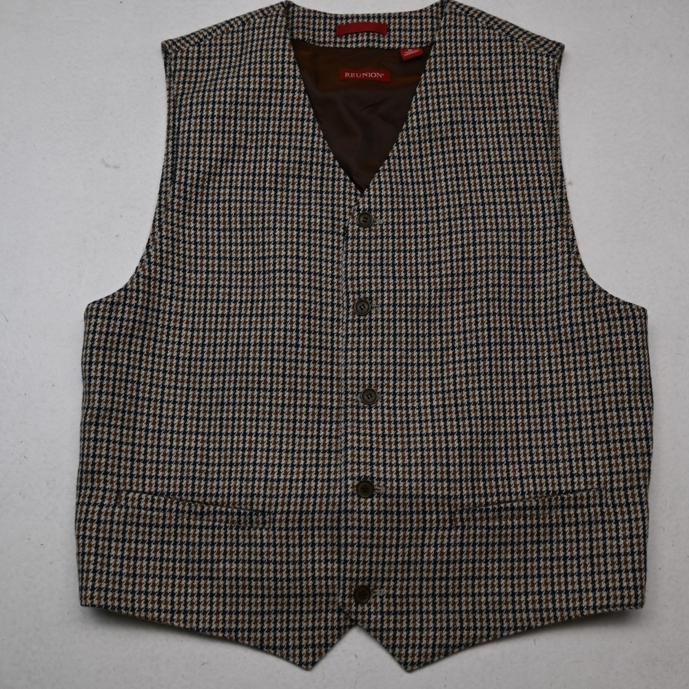 Reunion Medium M Brown Houndstooth Wool Tweed Suit Waistcoat Vest